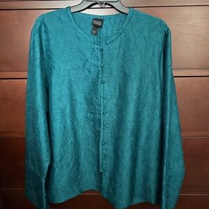 Eileen Fisher Teal Crinkle Blouse